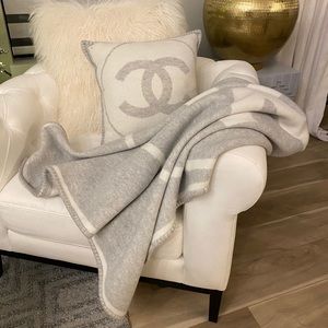 CC Chanel Grey and Cream Two-sided Throw Blanket